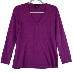 Eileen Fisher Womens XS Magenta 100% Merino Wool V-Neck Sweater Italian Yarn